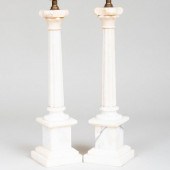 PAIR OF ALABASTER COLUMNAR LAM