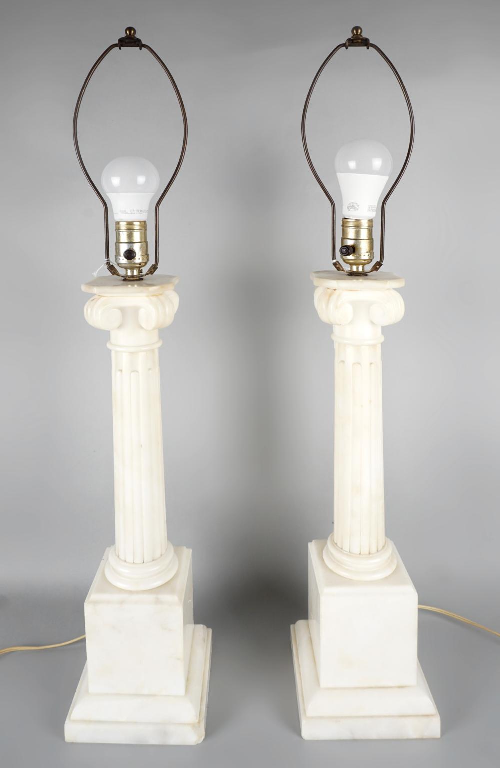 PAIR OF ALABASTER COLUMNAR TABLE