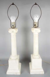 PAIR OF ALABASTER COLUMNAR TAB
