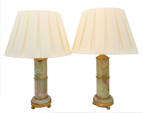 PAIR OF ALABASTER LAMPS, ON