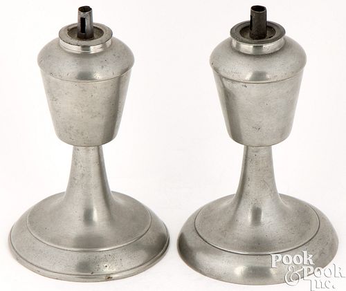 PAIR OF ALLEN PORTER PEWTER FLUID