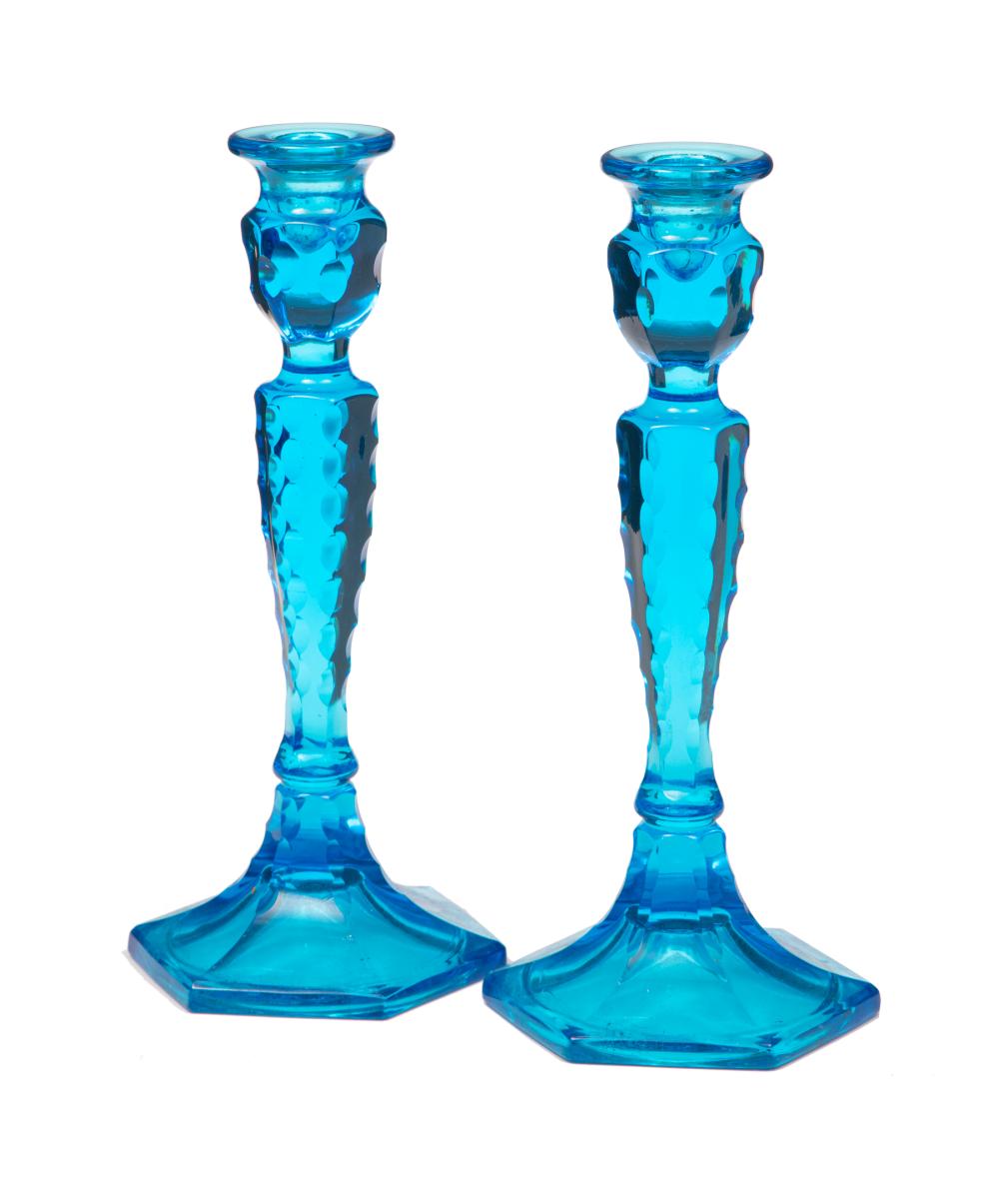 PAIR OF AMERICAN BLUE CUT GLASS