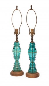 PAIR OF AMERICAN BLUE GLASS IN