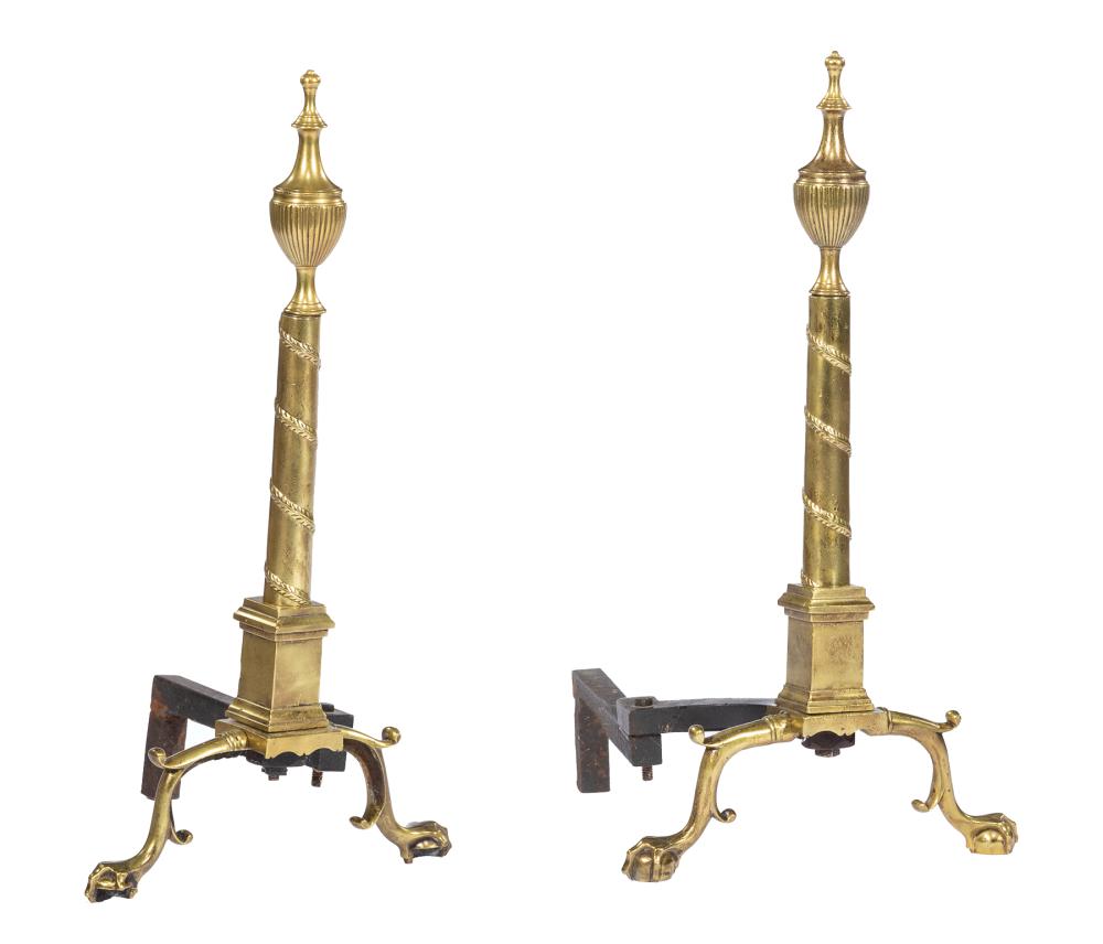 PAIR OF AMERICAN BRASS ANDIRONSPair