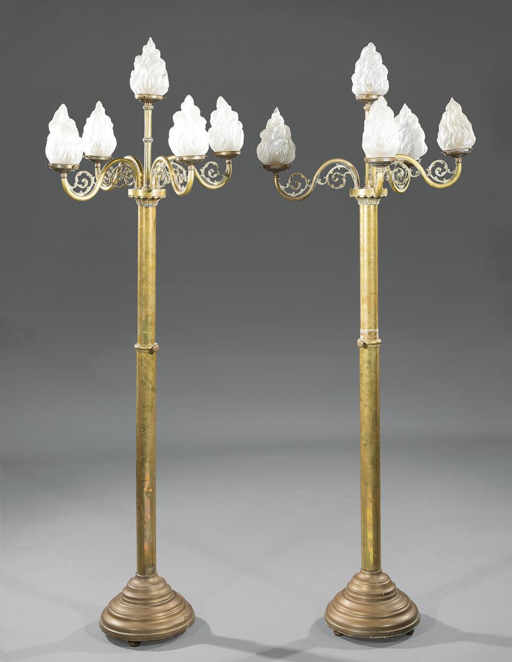 PAIR OF AMERICAN BRASS FIVE-LIGHT