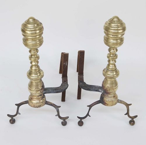 PAIR OF AMERICAN MULTI-TURNED BRASS