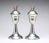 PAIR OF AMERICAN PEWTER LAMPS.