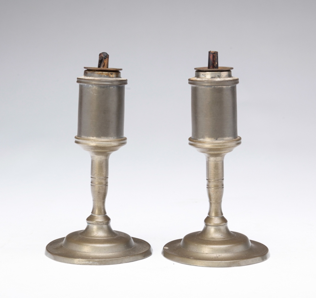 PAIR OF AMERICAN PEWTER OIL