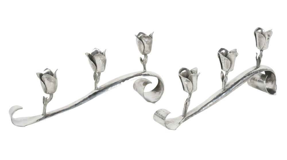PAIR OF AMERICAN PEWTER THREE-LIGHT