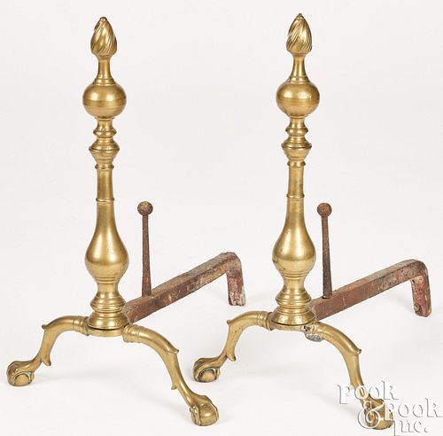 PAIR OF AMERICAN QUEEN ANNE BRASS