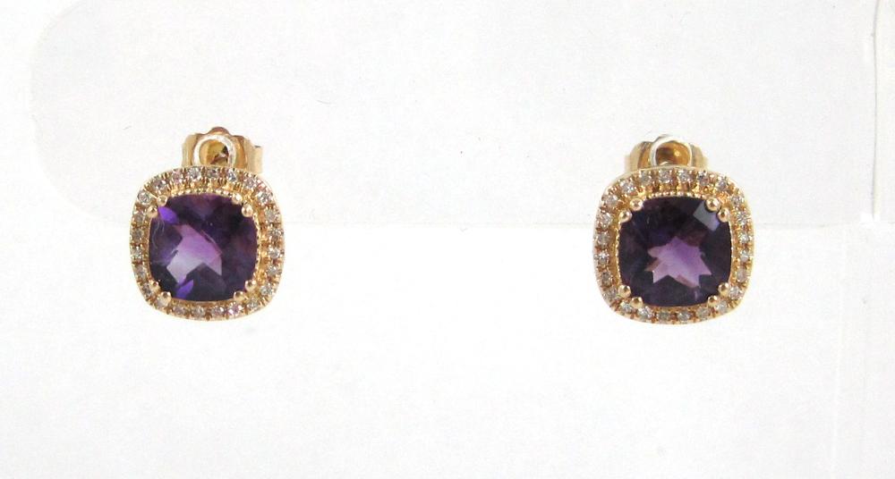 PAIR OF AMETHYST AND DIAMOND STUD