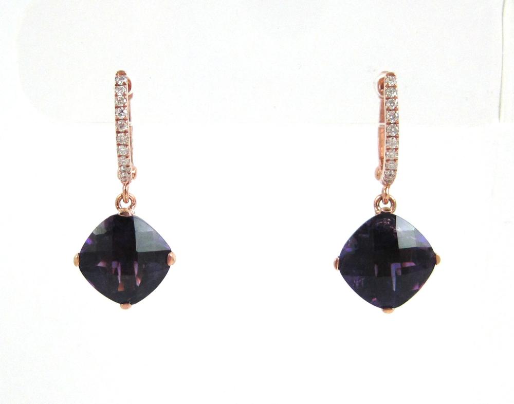 PAIR OF AMETHYST AND DIAMOND DANGLE