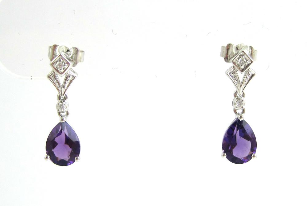 PAIR OF AMETHYST AND DIAMOND DANGLE