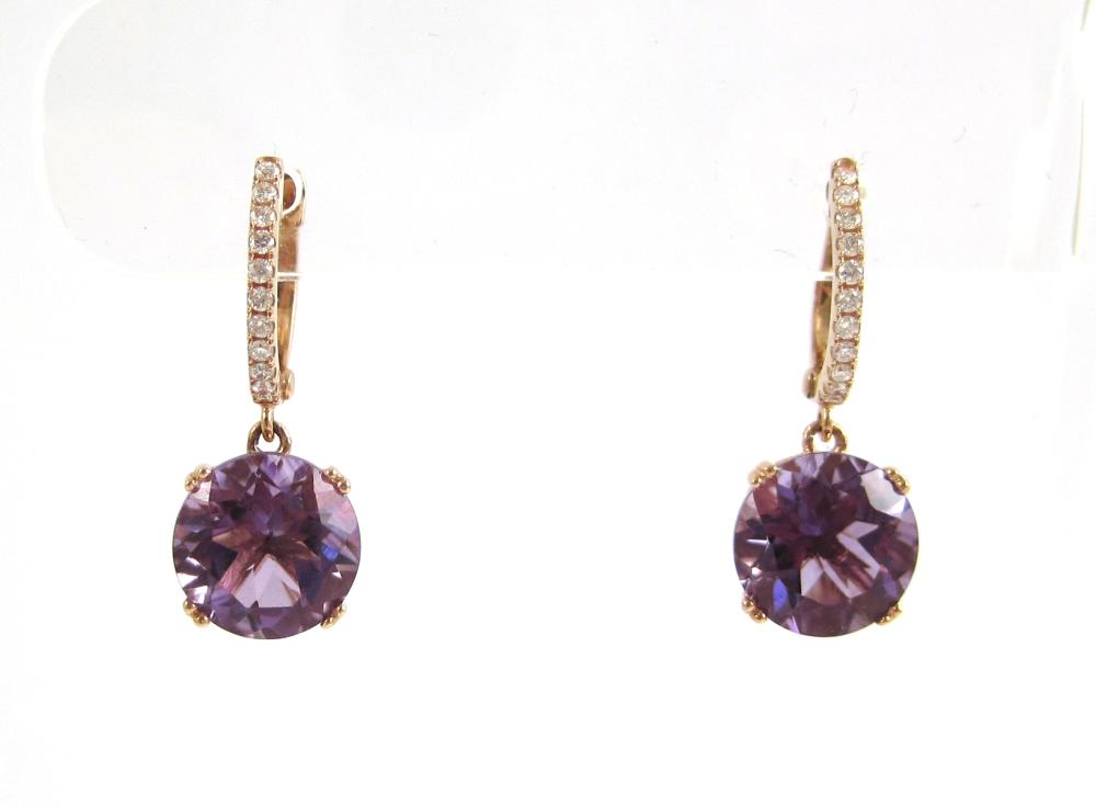 PAIR OF AMETHYST AND DIAMOND DANGLE
