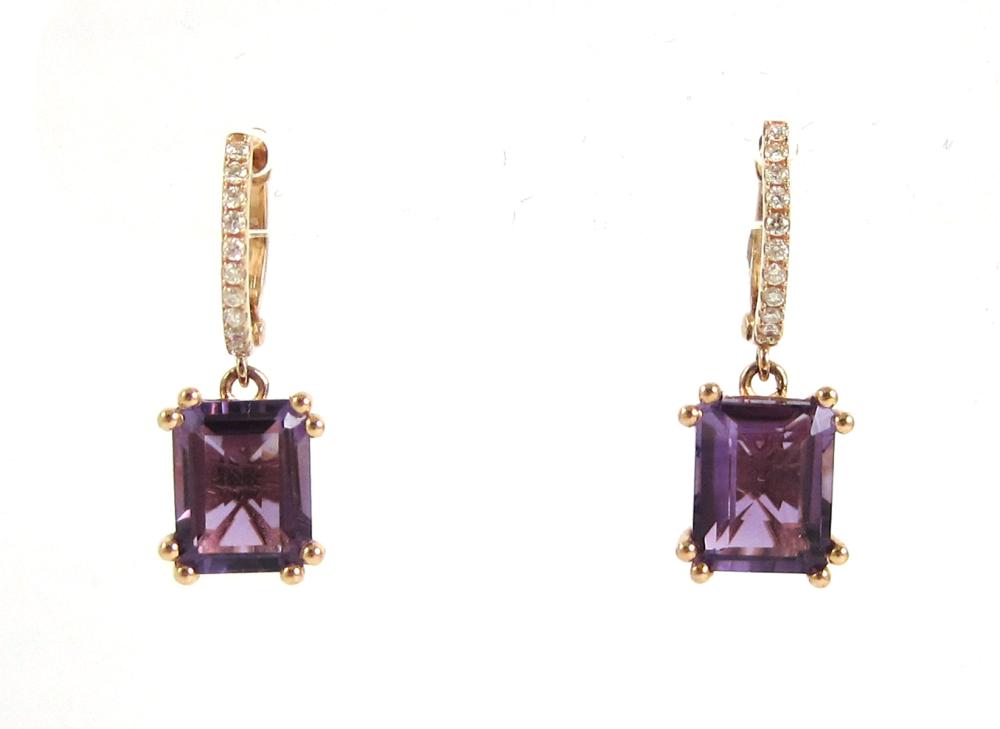 PAIR OF AMETHYST AND DIAMOND DANGLE
