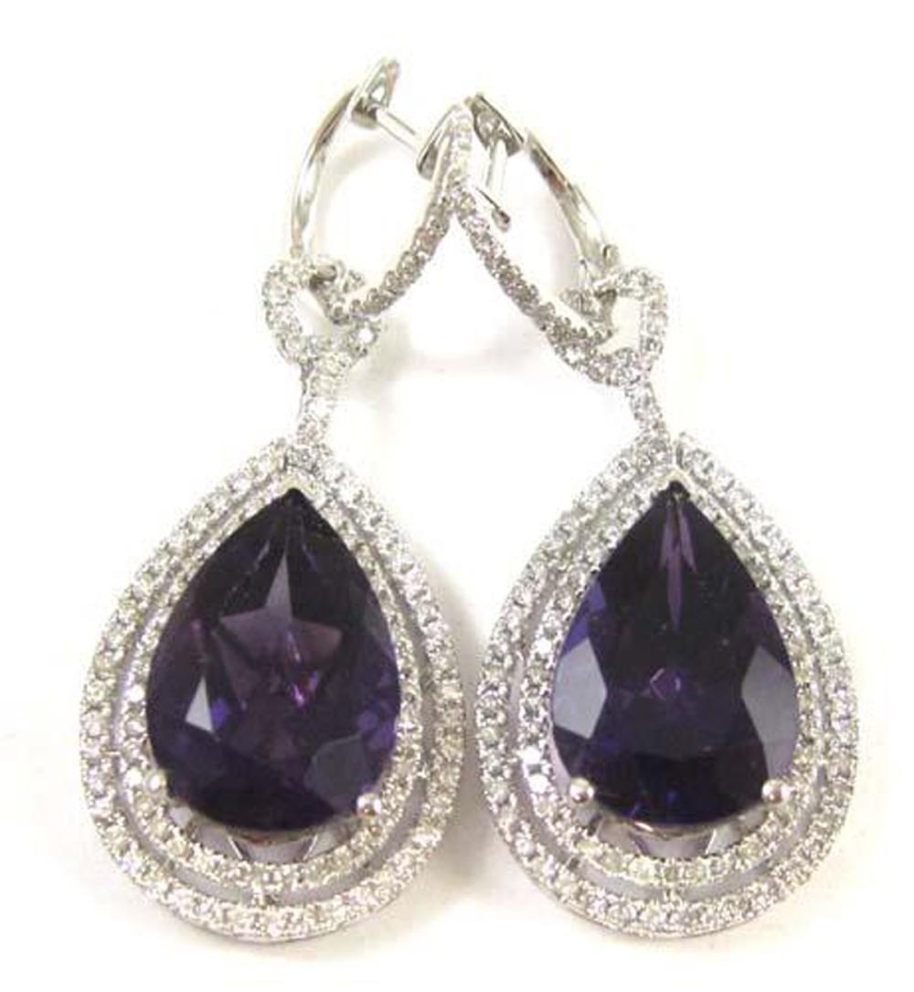 PAIR OF AMETHYST AND DIAMOND DANGLE