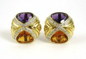 PAIR OF AMETHYST, CITRINE AND