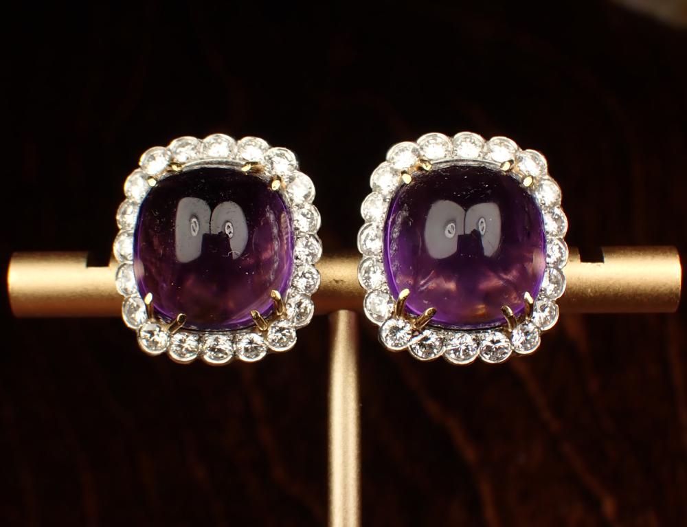 PAIR OF AMETHYST, DIAMOND AND