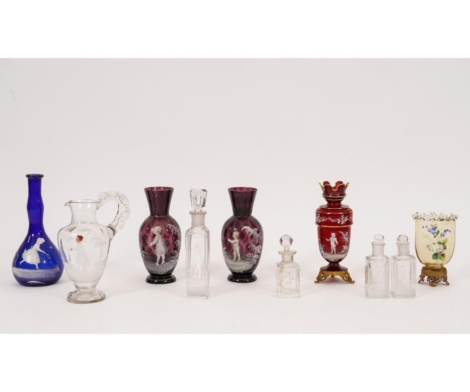 Pair of amethyst Mary Gregory glass