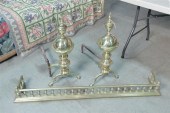 PAIR OF ANDIRONS AND FIREPLACE
