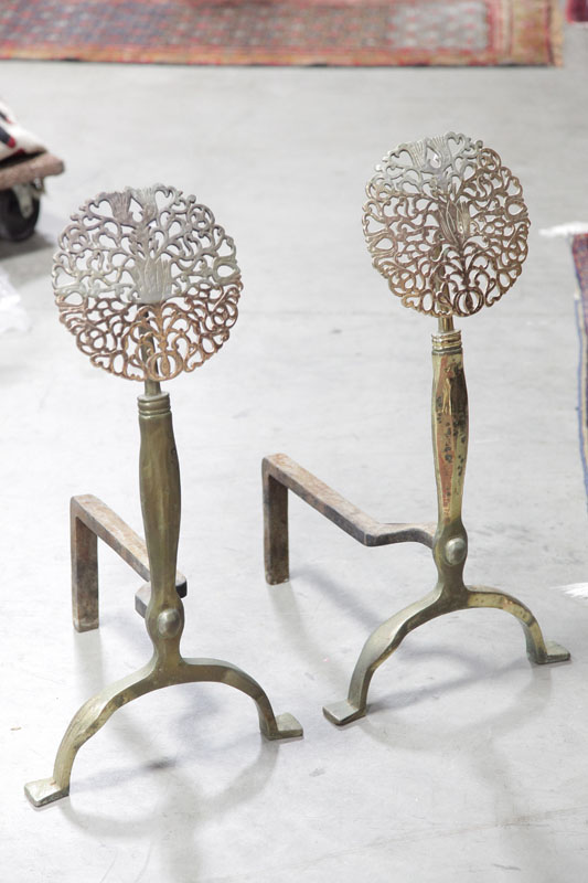 PAIR OF ANDIRONS. Brass  Art