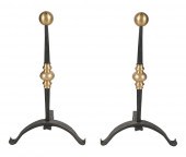 PAIR OF ANDIRONSbrass and iron