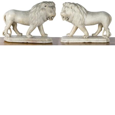 Pair of Anglo-Indian Marble Lions