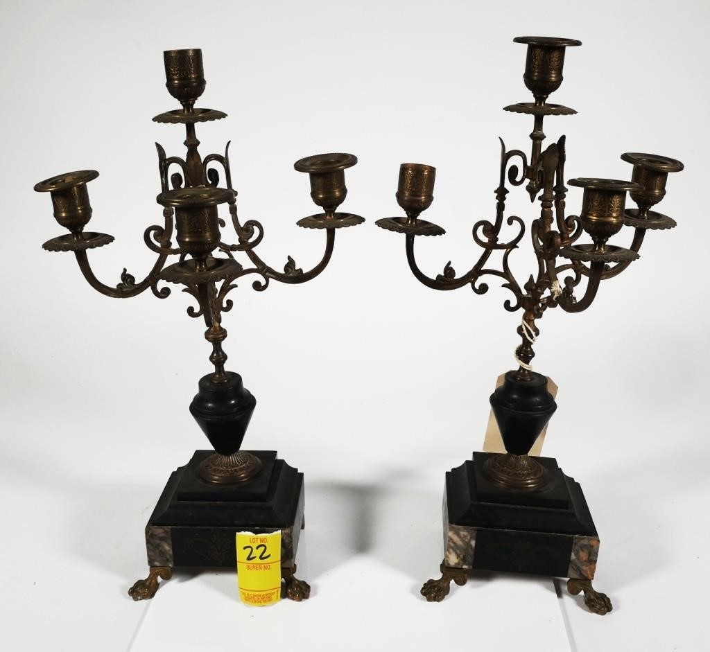 PAIR OF ANTIQUE 4 LIGHT CANDELABRA