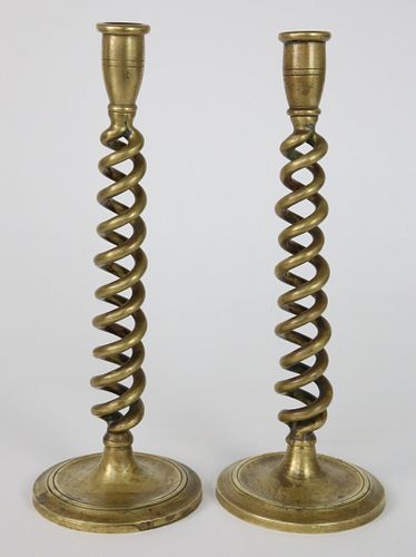 PAIR OF ANTIQUE BRASS BARLEY