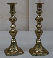 PAIR OF ANTIQUE BRASS PUSH-UP