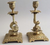 PAIR OF ANTIQUE BRASS SEA SERP