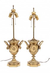 PAIR OF ANTIQUE BRASS TABLE LA