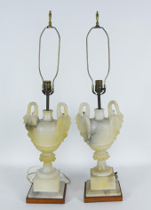 PAIR OF ANTIQUE CARVED ALABAST