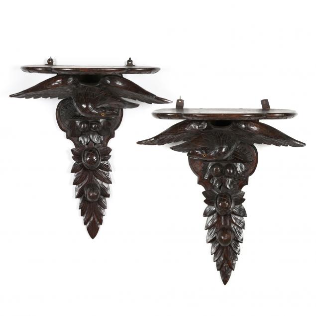 PAIR OF ANTIQUE CARVED WOOD EAGLE