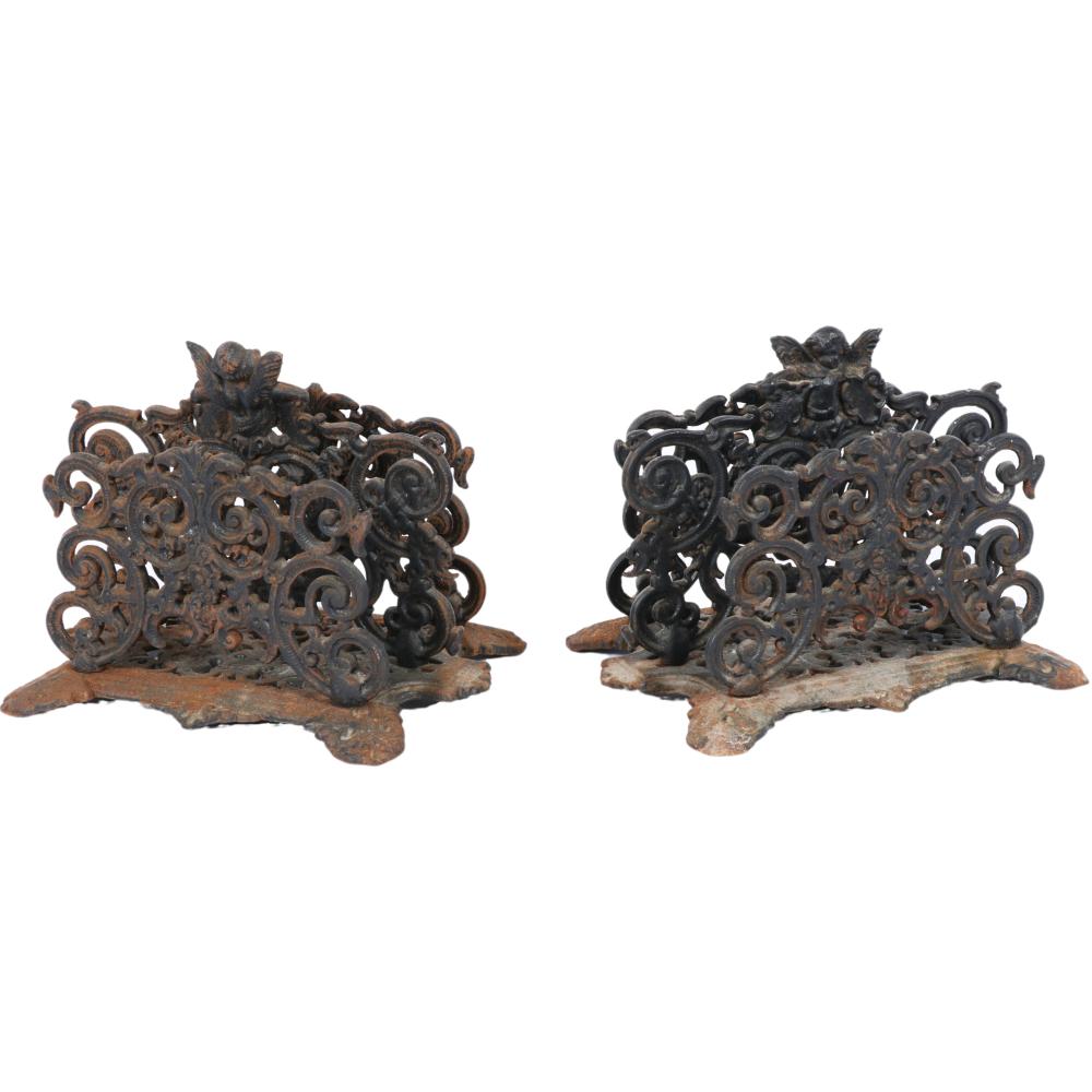 PAIR OF ANTIQUE CAST IRON CHERUB