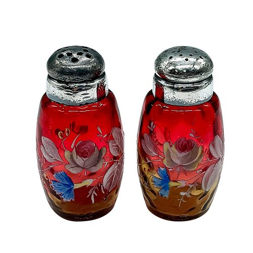 PAIR OF ANTIQUE CRANBERRY-AMBER