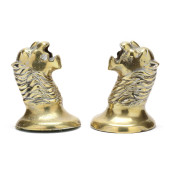 PAIR OF ANTIQUE GILT BRASS LIO
