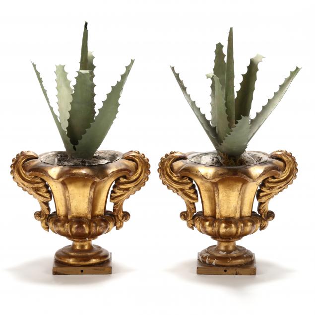 PAIR OF ANTIQUE GILTWOOD URNS