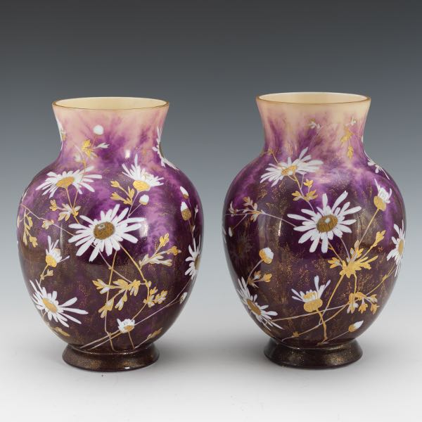 PAIR OF ANTIQUE GLASS AMETHYST