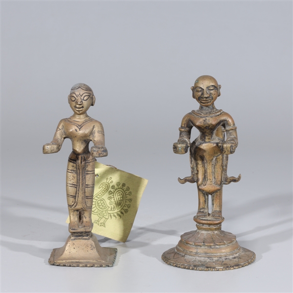 Pair of antique Indian bronze oil