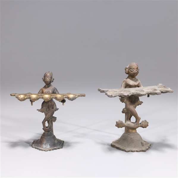 Pair of antique Indian bronze oil