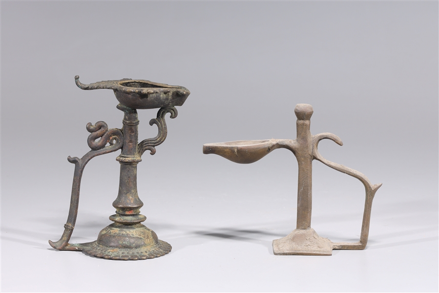Pair of antique Indian bronze oil