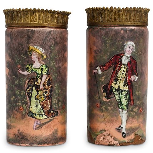 PAIR OF ANTIQUE LIMOGES ENAMEL