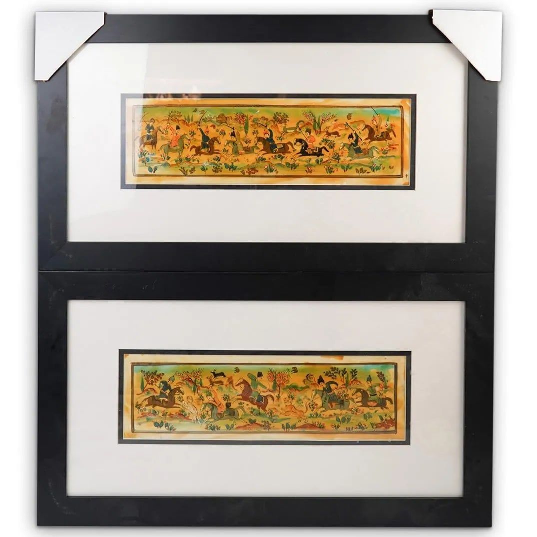 PAIR OF ANTIQUE PERSIAN HUNTING
