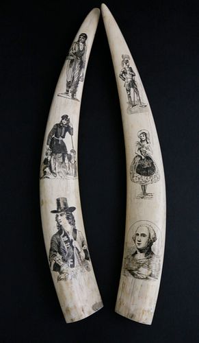 PAIR OF ANTIQUE PICTORIAL SCRIMSHAW