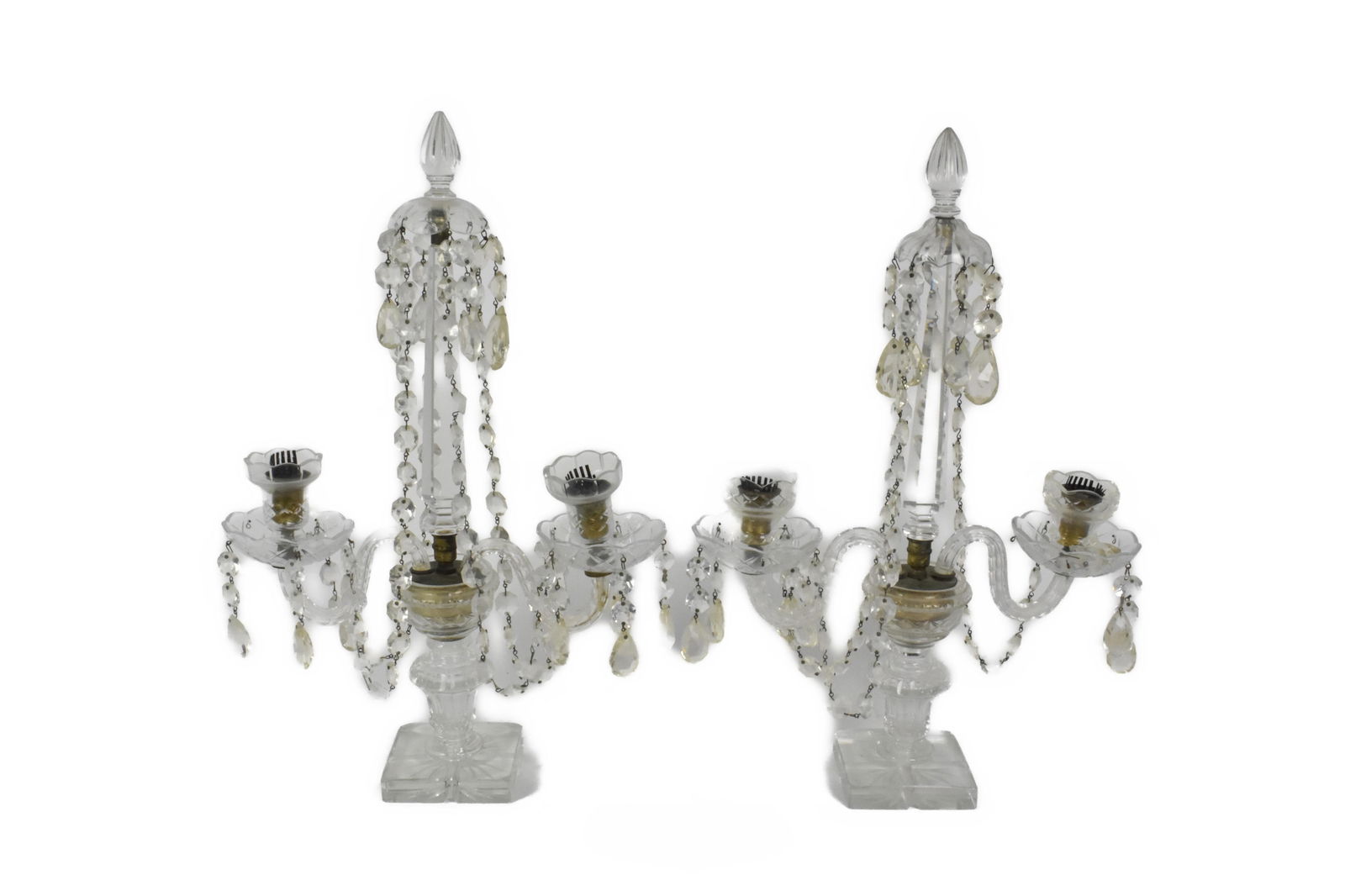 PAIR OF ANTIQUE PRISM HUNG TWO