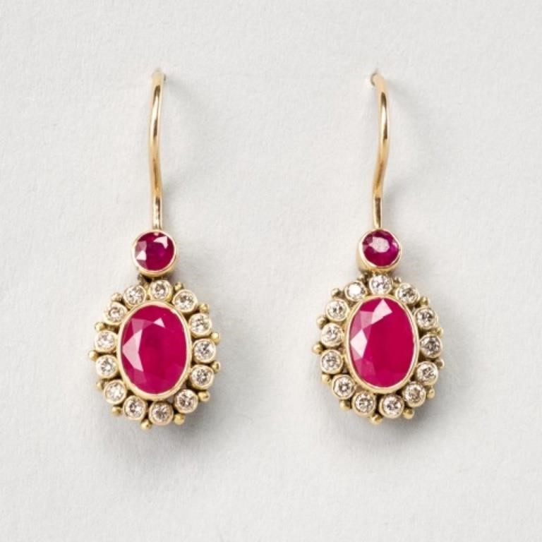 PAIR OF ANTIQUE RUBY & DIAMOND