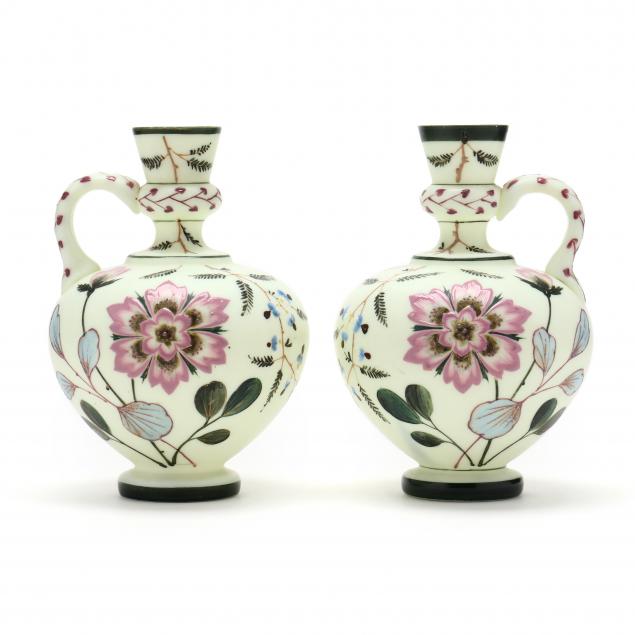 PAIR OF ANTIQUE SATIN GLASS VASES