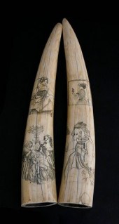 PAIR OF ANTIQUE SCRIMSHAW WALR