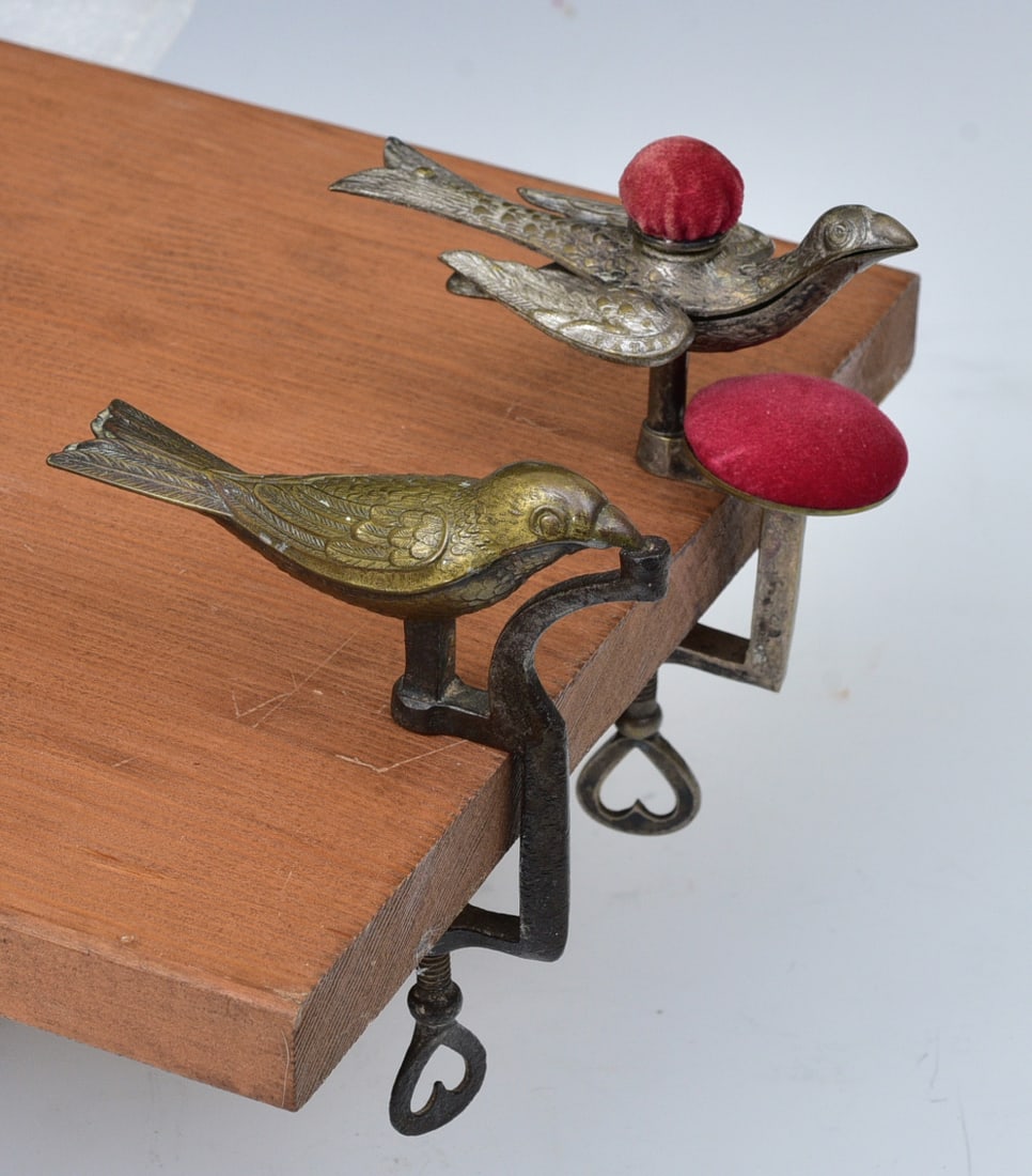 PAIR OF ANTIQUE SEWING BIRDS